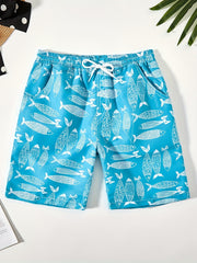 Boys Hawaii Tropical Leaf Beach Shorts Quick Dry Sports Seaside Shorts