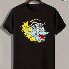 Shark & Monster Print Men's Graphic Tee for Summer
