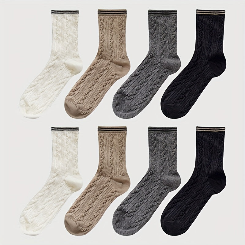 8 Pairs Twist Textured Socks Comfy & Breathable Mid Tube Socks
