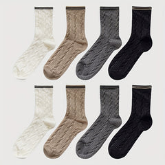 8 Pairs Twist Textured Socks Comfy & Breathable Mid Tube Socks
