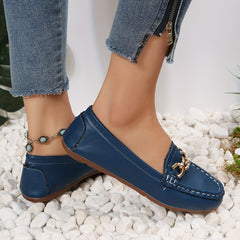 Women's Chain Decor Flat Shoes Casual Slip On Faux Leather Loafers