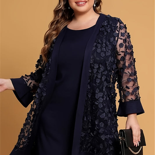Lace Jacquard Cardigan & Tank Dress Set Women's Outfits