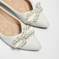 Women's Pointed Toe Flat Shoes with Faux Pearl Bowknot