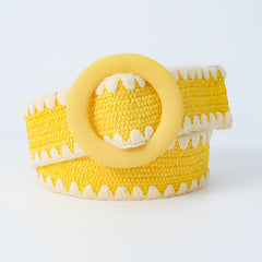 Candy Woven Belt Round Buckle Dress Belt Stylish Casual Straw Waist Belts