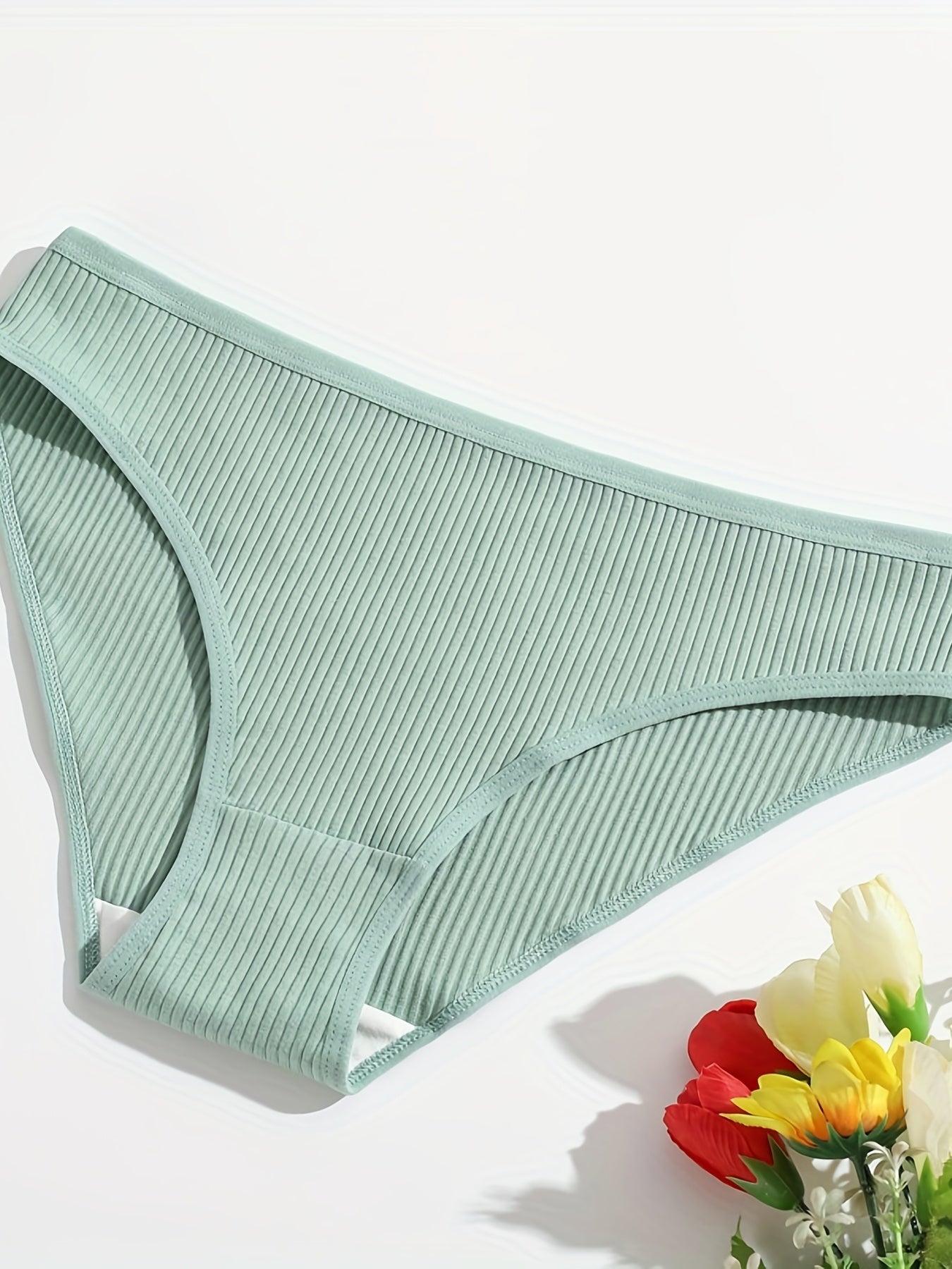 4pcs Ribbed Briefs Comfy Stretchy Intimates Panties Women's Lingerie