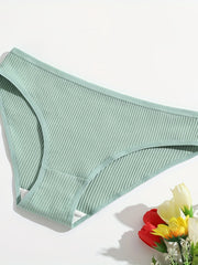 4pcs Ribbed Briefs Comfy Stretchy Intimates Panties Women's Lingerie