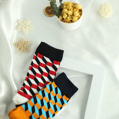 Colorblock Plaid Socks Breathable Mid Tube Women's Stockings