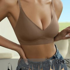 3pcs Seamless Solid Wireless Bras Comfy & Breathable Push Up Bra