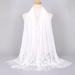Floral Lace Scarf Shawl With Tassels Soft Mesh Fringe Wraps