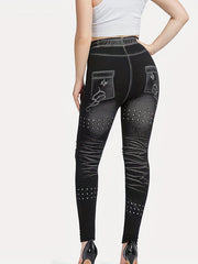 Denim Print Skinny Leggings Casual Stretchy Leggings