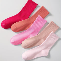 5 Pairs Comfy & Breathable Mid Tube Socks Women's Stockings