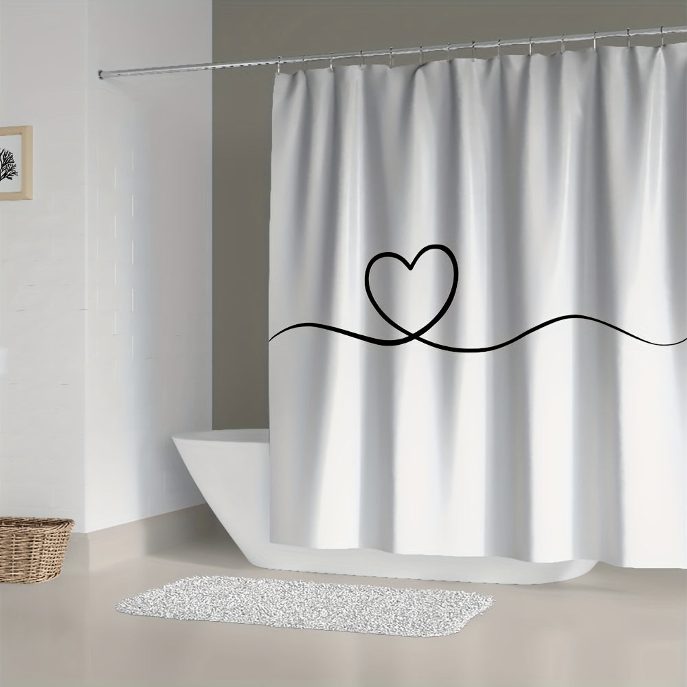 Waterproof Love Shower Curtain with 12 Hooks