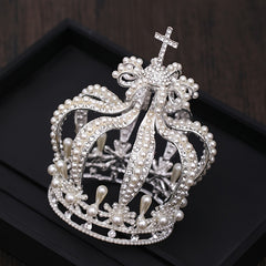Baroque Crystal Faux Pearl Crown Tiara Women Wedding Hair Accessories