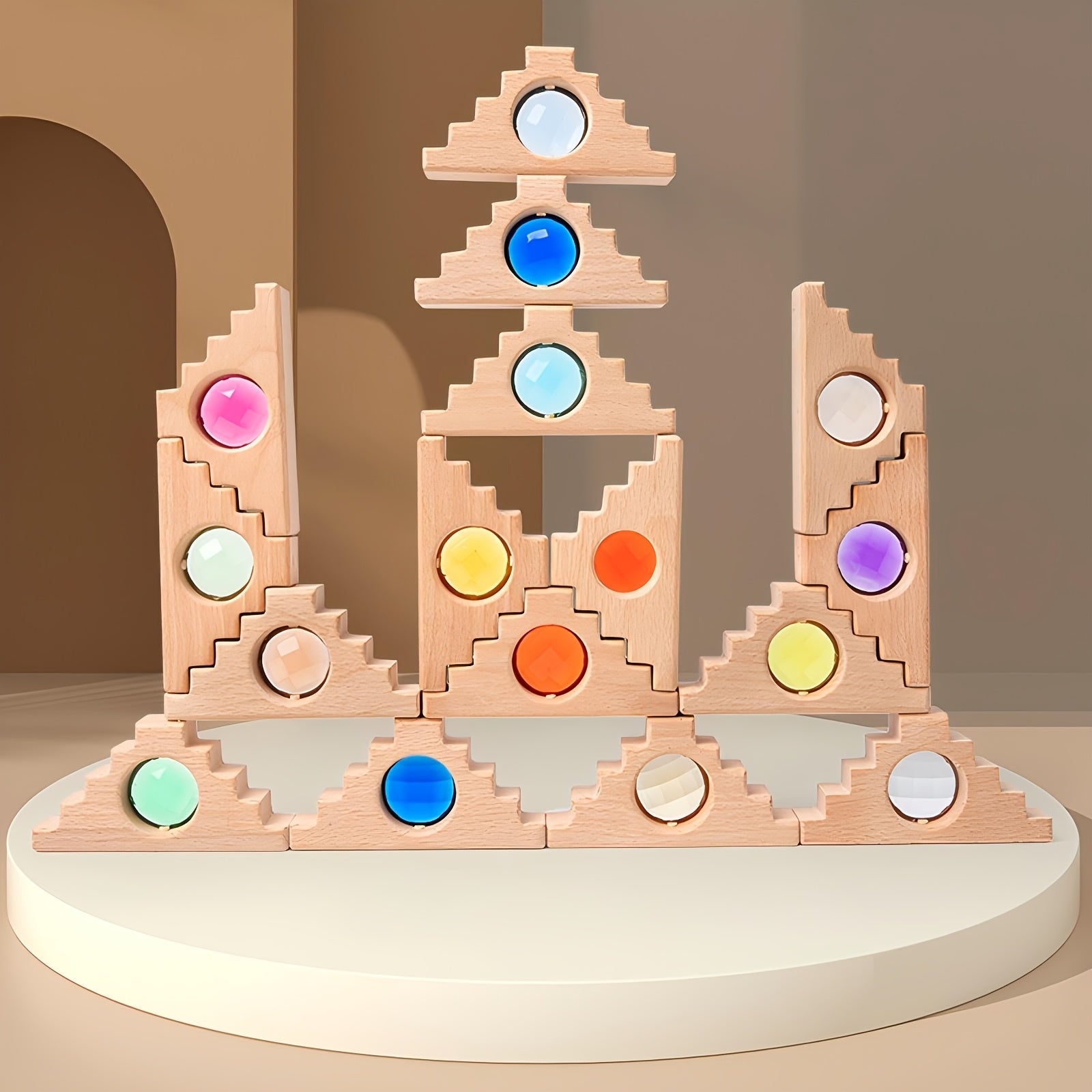 Wooden Stacking Toys with Acrylic Gemstones for Ages 3-6
