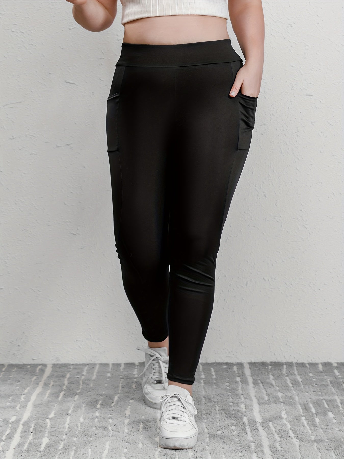Basic Leggings Women's Plus Plain High Rise Leggings