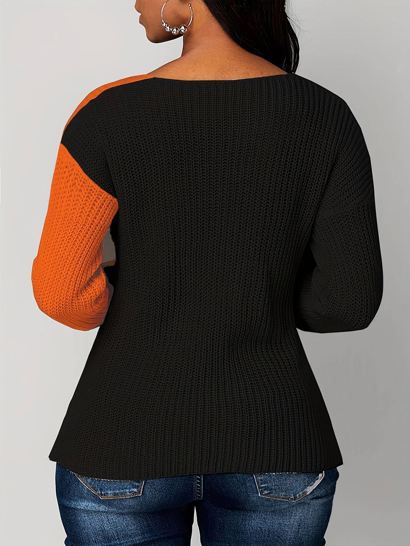 Casual Sweater Women's Plus Colorblock Long Sleeve