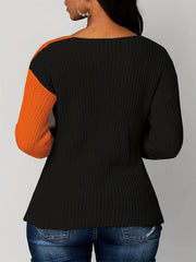 Casual Sweater Women's Plus Colorblock Long Sleeve