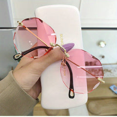 Hexagon Rimless Sunglasses Gradient UV400 Sun Shades for Vacation