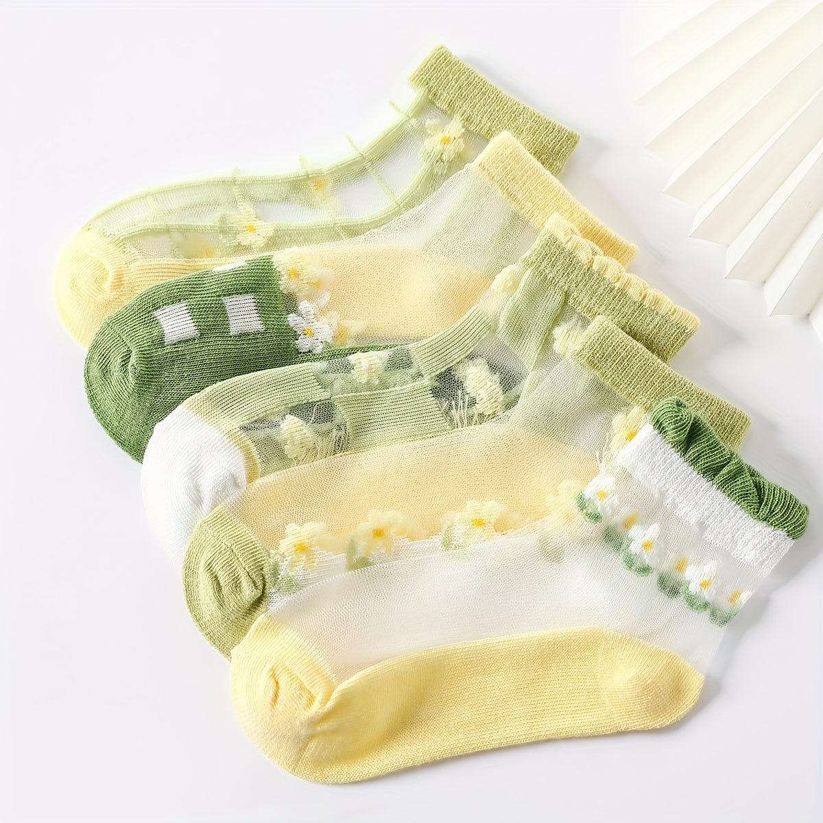 5 Pairs Girls Floral Ice Silk Short Crew Socks For Kids