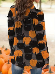 Pumpkin Pattern Cardigan Open Front Long Sleeve Women's Clothing