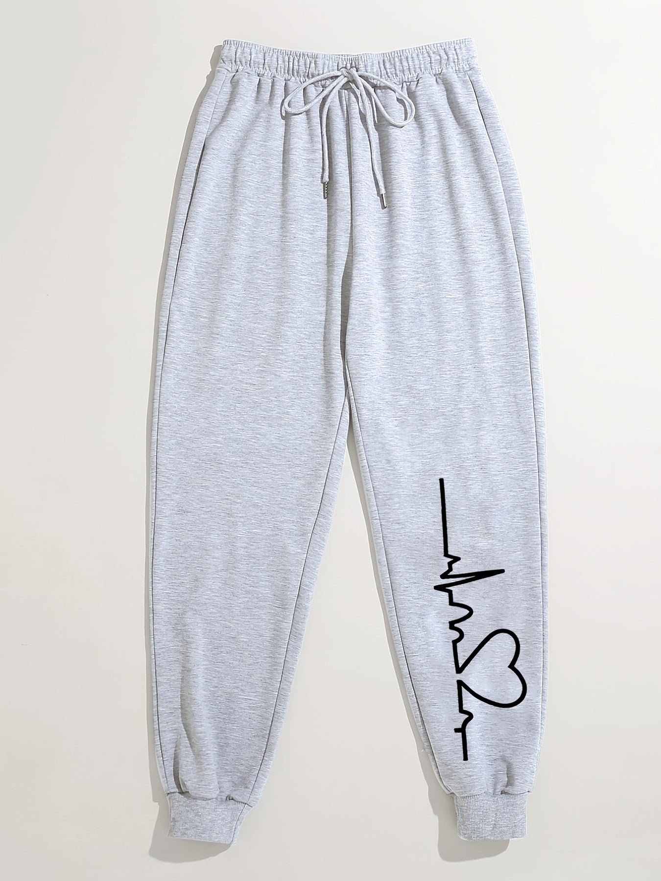 Heart Print High Waist Sweatpants Women's Casual Pants