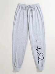Heart Print High Waist Sweatpants Women's Casual Pants