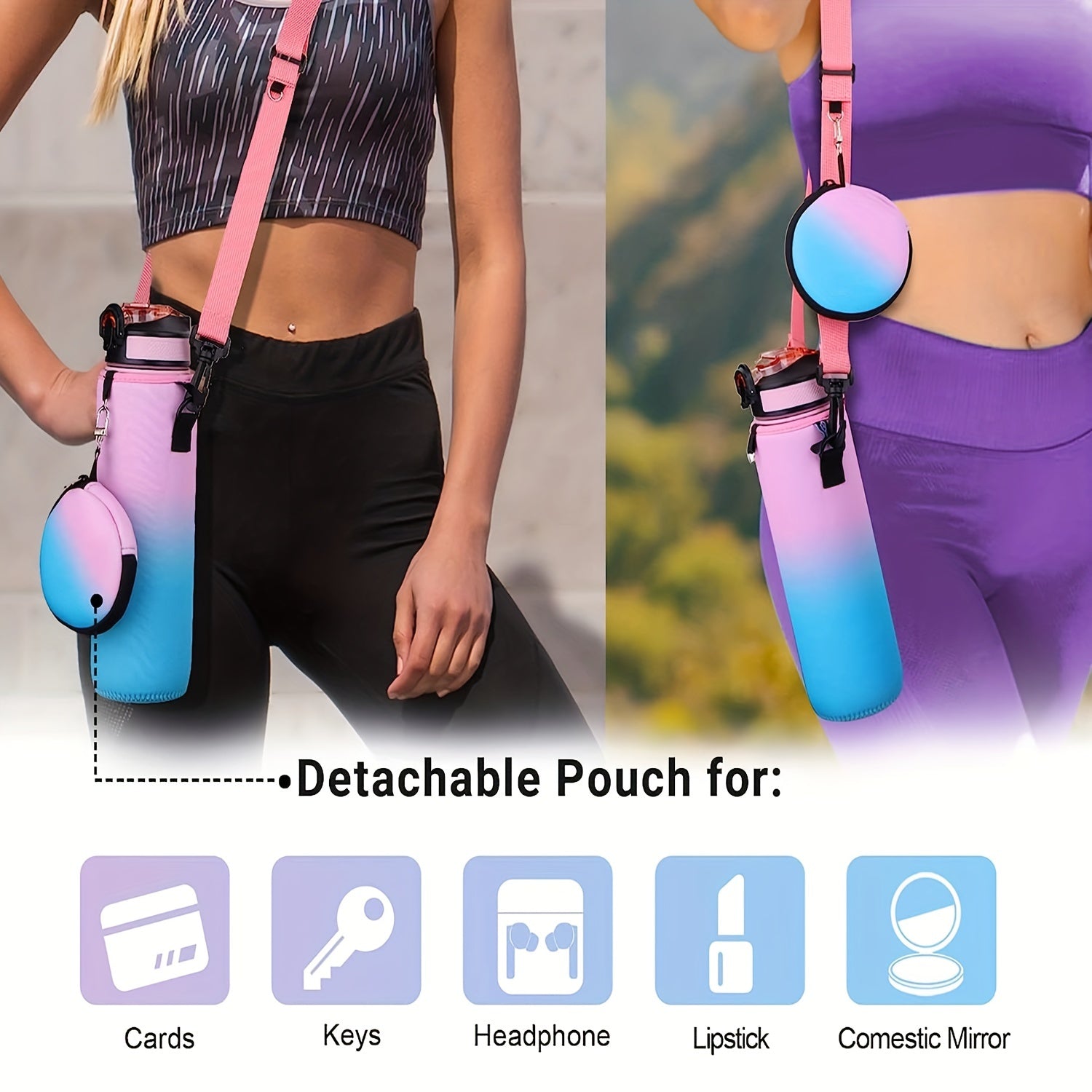 Gradient 32oz Water Bottle w/ Neoprene Sleeve & Mini Purse