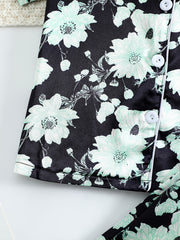 Girls Green Flower Short Sleeve Pajama Set