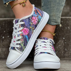 Women's Flower Pattern Canvas Shoes Casual Lace Up Outdoor Shoes