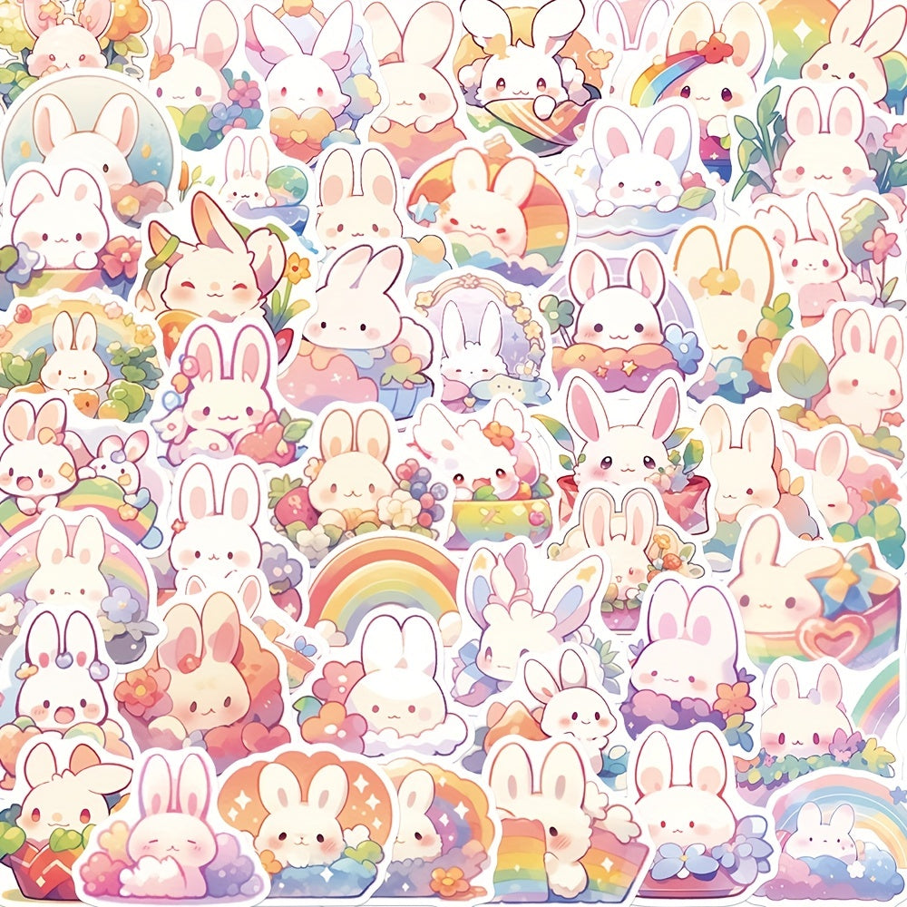 50 Sheets Rainbow Rabbit Sticker Decoration Water Cup Scrapbook Luggage