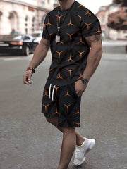 Men's 2 Piece Outfits 3D Pattern T-Shirt & Drawstring Shorts Set
