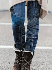 Denim Print High Waist Leggings Casual Skinny Leggings