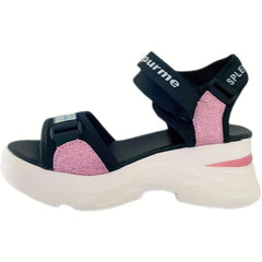 Women's Wedge Sandals Open Toe Buckle Sequins Thick Bottom Sports Sandals