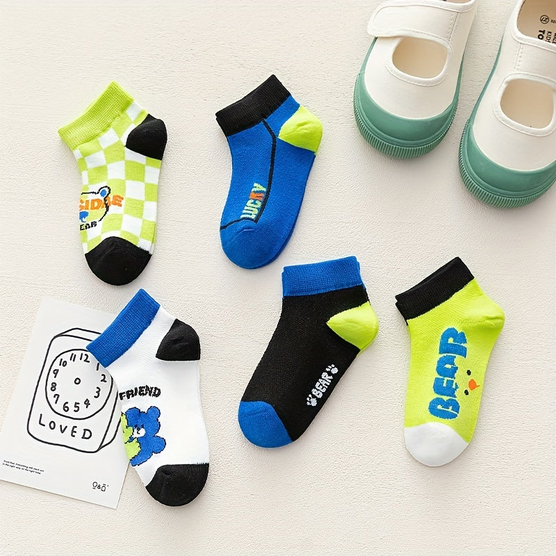 5 Pairs Kids Bear Socks Comfortable Low Cut Ankle Socks Boys Girls Cotton