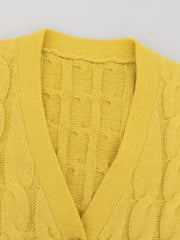 Solid Cable Long Sleeve Button Up Cardigan
