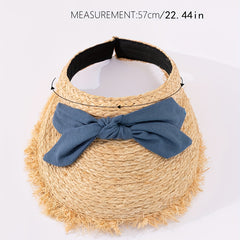 Bow Decor Straw Visor Hat Wide Brim Summer Sun Hats Outdoor UV Protection