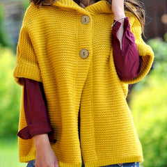 Solid Short Sleeve Hooded Sweater with Buttons