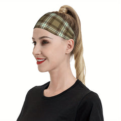 Vintage Plaid Headband Earthy Brown Teal Grid for Sports & Casual Outfits