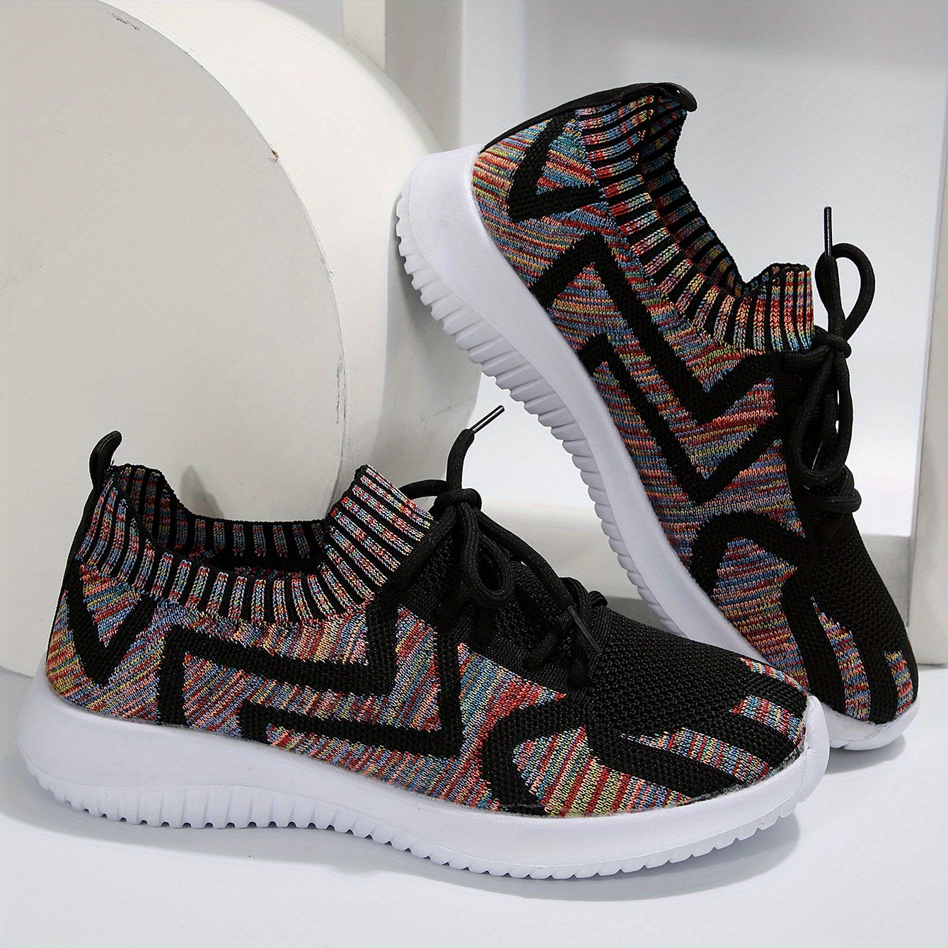 Women's Knitted Sporty Shoes Breathable Lightweight Lace Up Sneakers