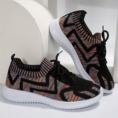 Women's Knitted Sporty Shoes Breathable Lightweight Lace Up Sneakers
