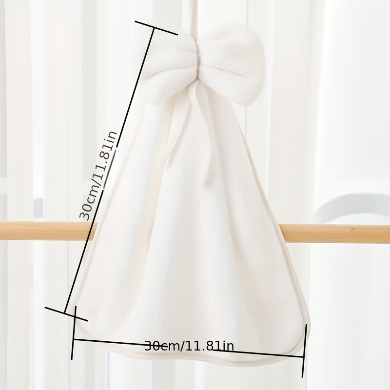 1pc Bowknot Coral Velvet Fingertip Towel Hanging Towel