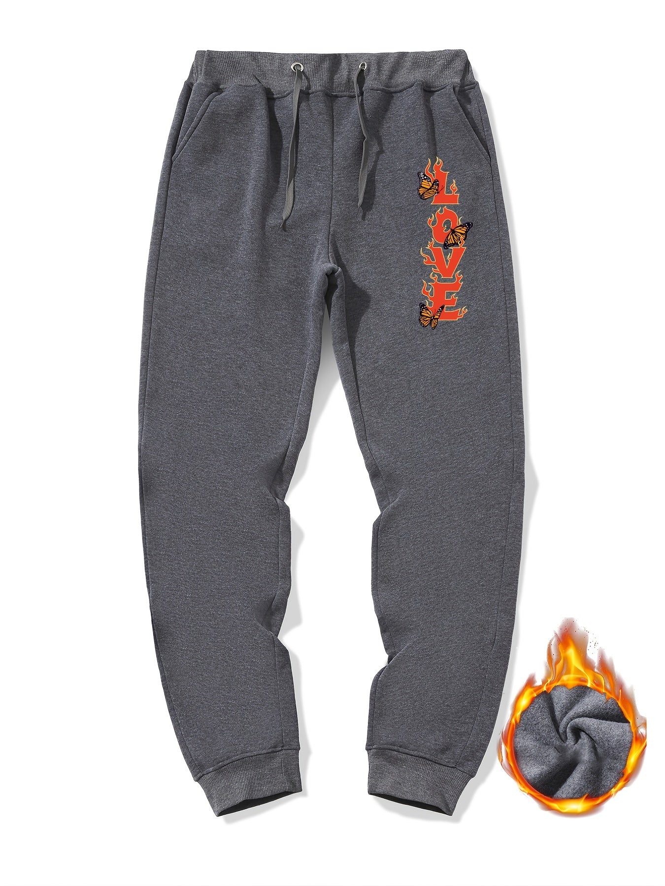 Men's Casual Fire Love Butterfly Sherpa Fleece Drawstring Sweatpants