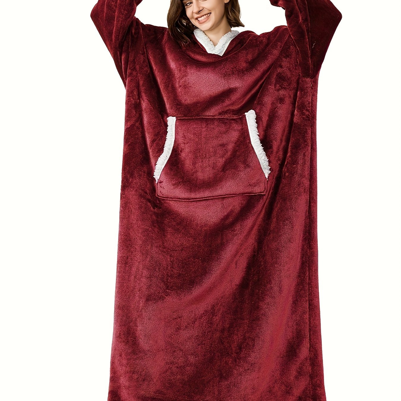 Women's Plus Winter Flannel Sherpa Hooded Robe