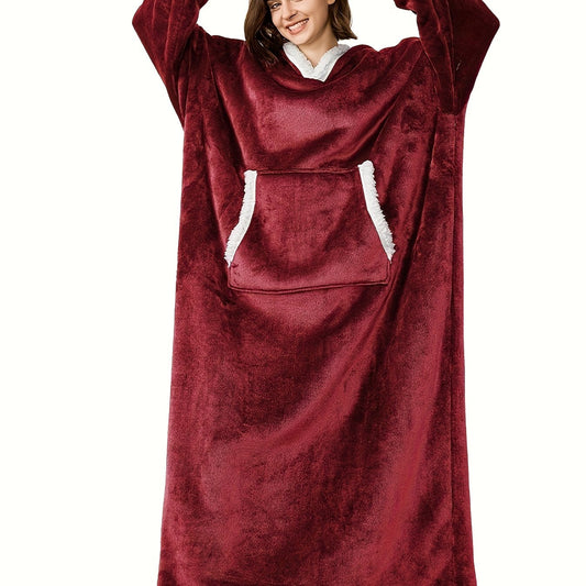 Women's Plus Winter Flannel Sherpa Hooded Robe