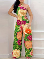 Floral One Shoulder Jumpsuit Summer Women's Clothing