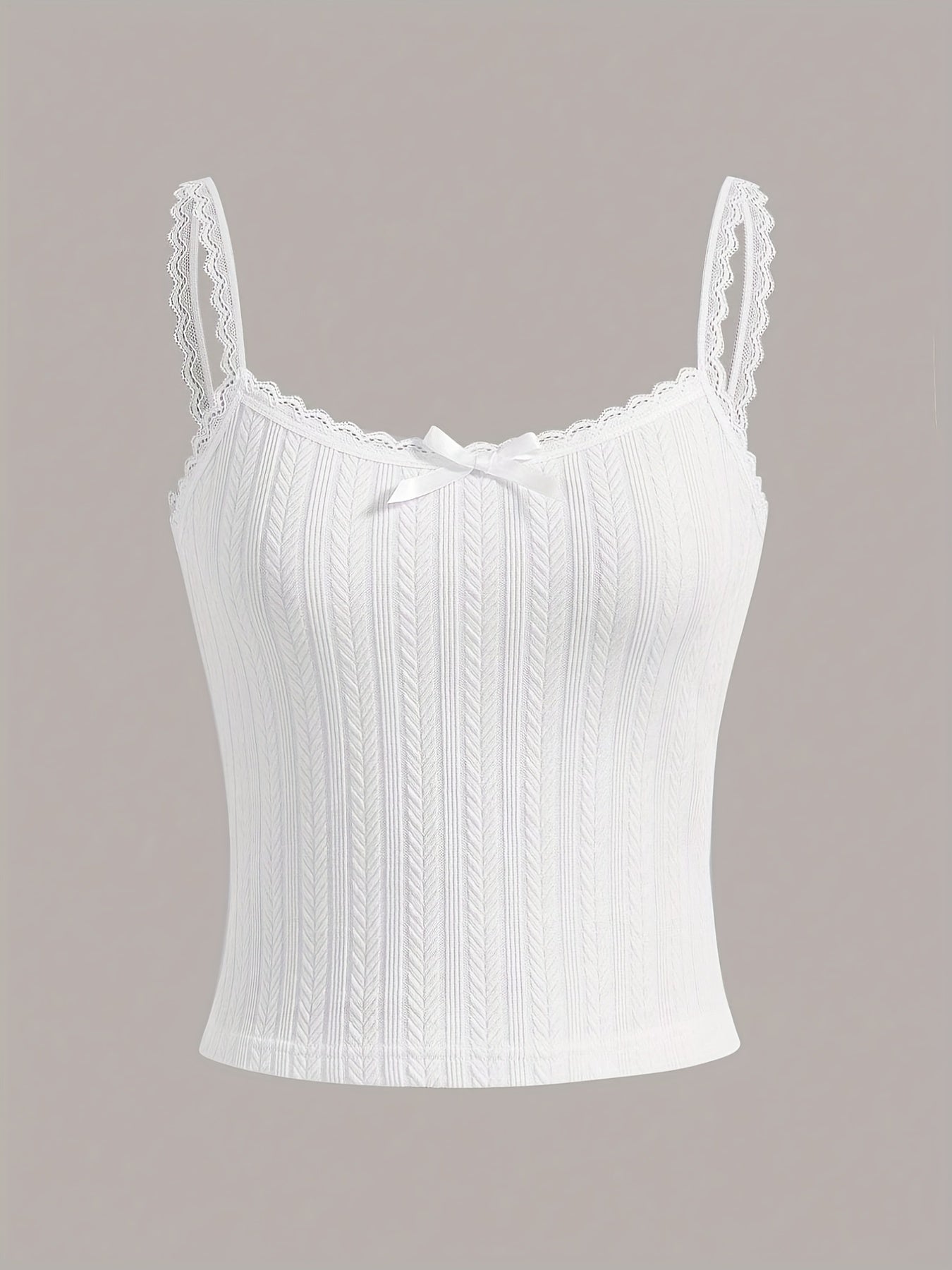 Lace Bow Tie Cami Top Spaghetti Strap Sleeveless Sexy