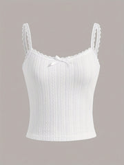 Lace Bow Tie Cami Top Spaghetti Strap Sleeveless Sexy