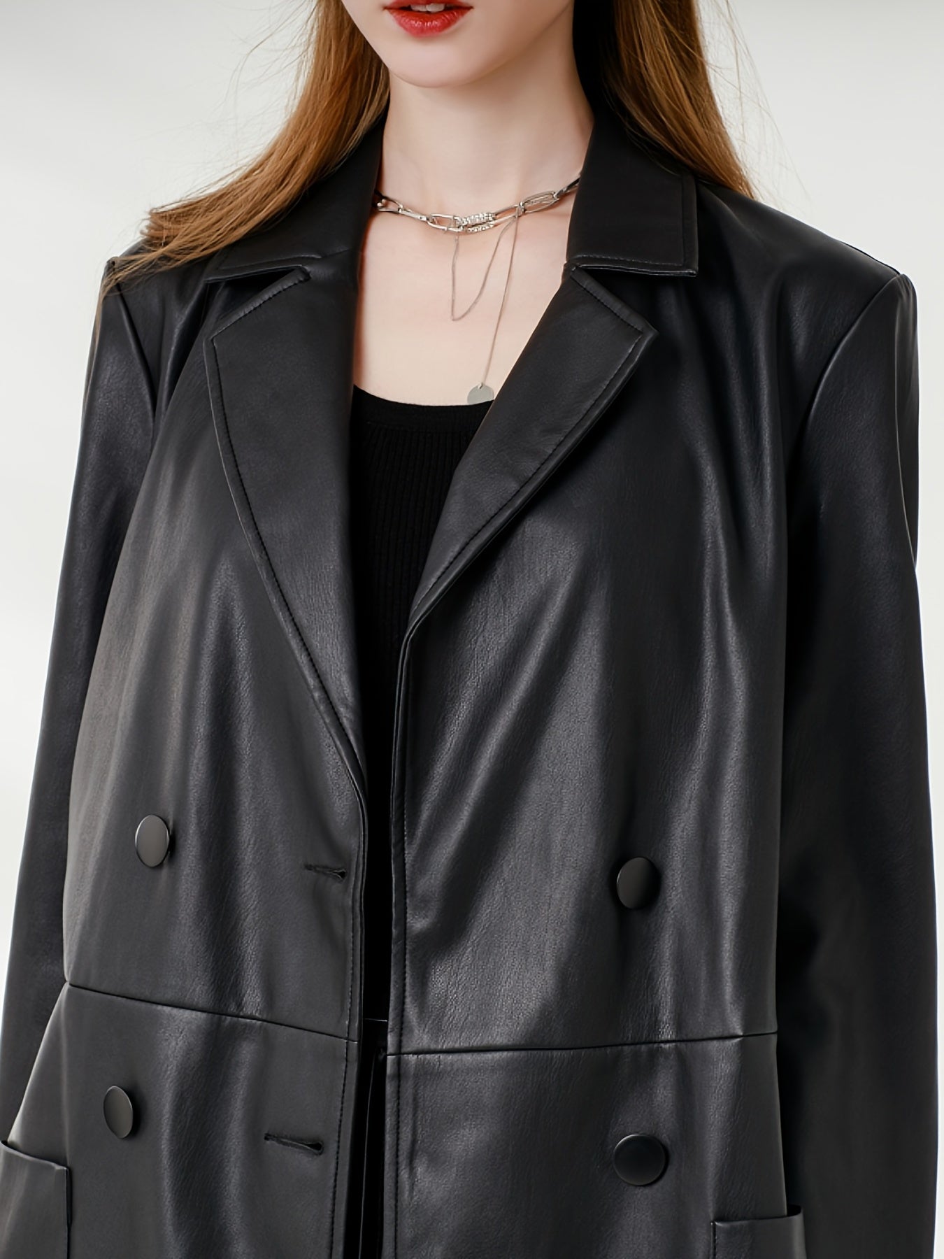 Faux Leather PU Blazer Coat Casual Long Sleeve Loose Blazer