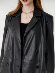 Faux Leather PU Blazer Coat Casual Long Sleeve Loose Blazer