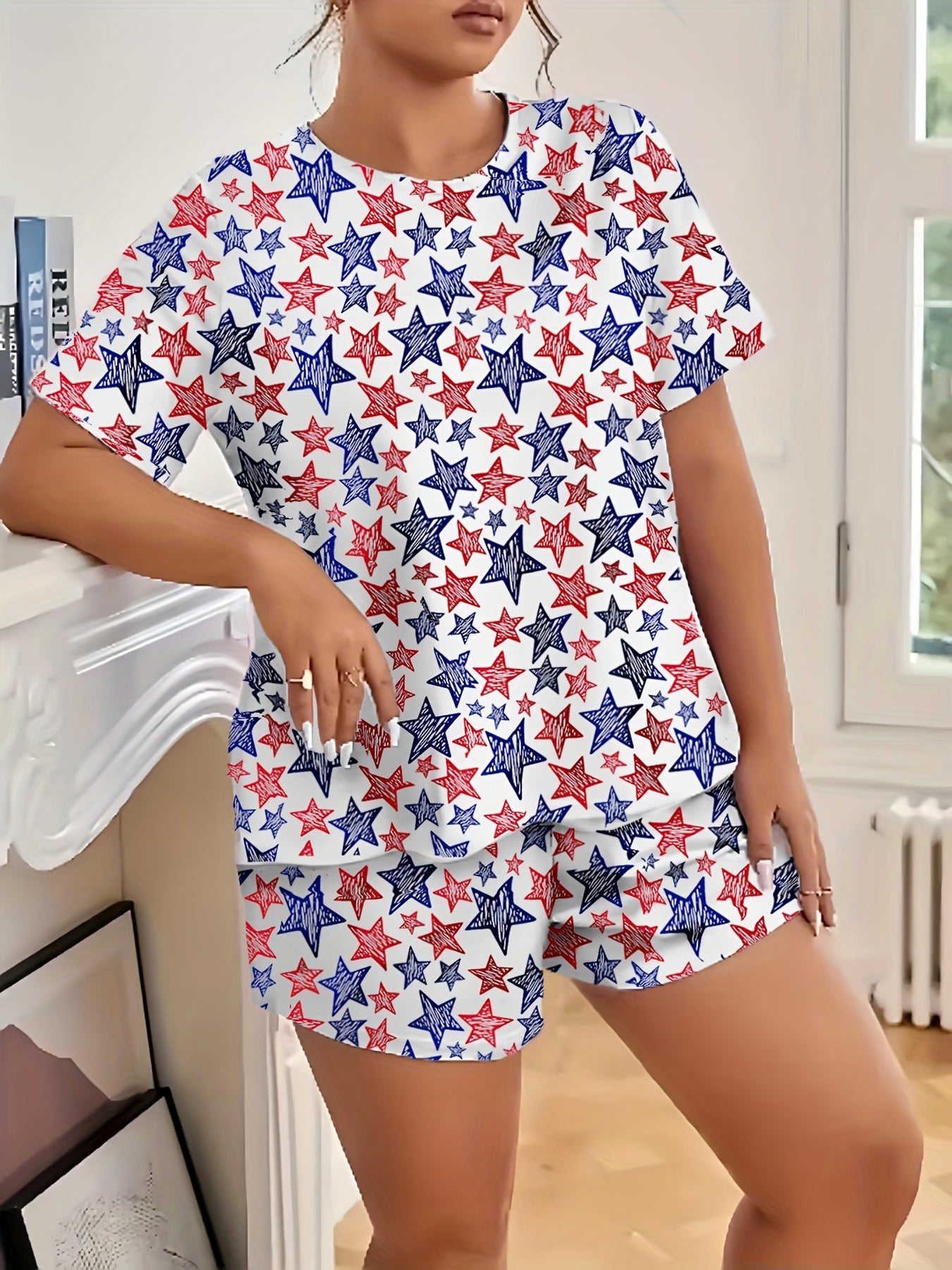Independence Pajama Set Flag Print Top & Shorts Two Piece